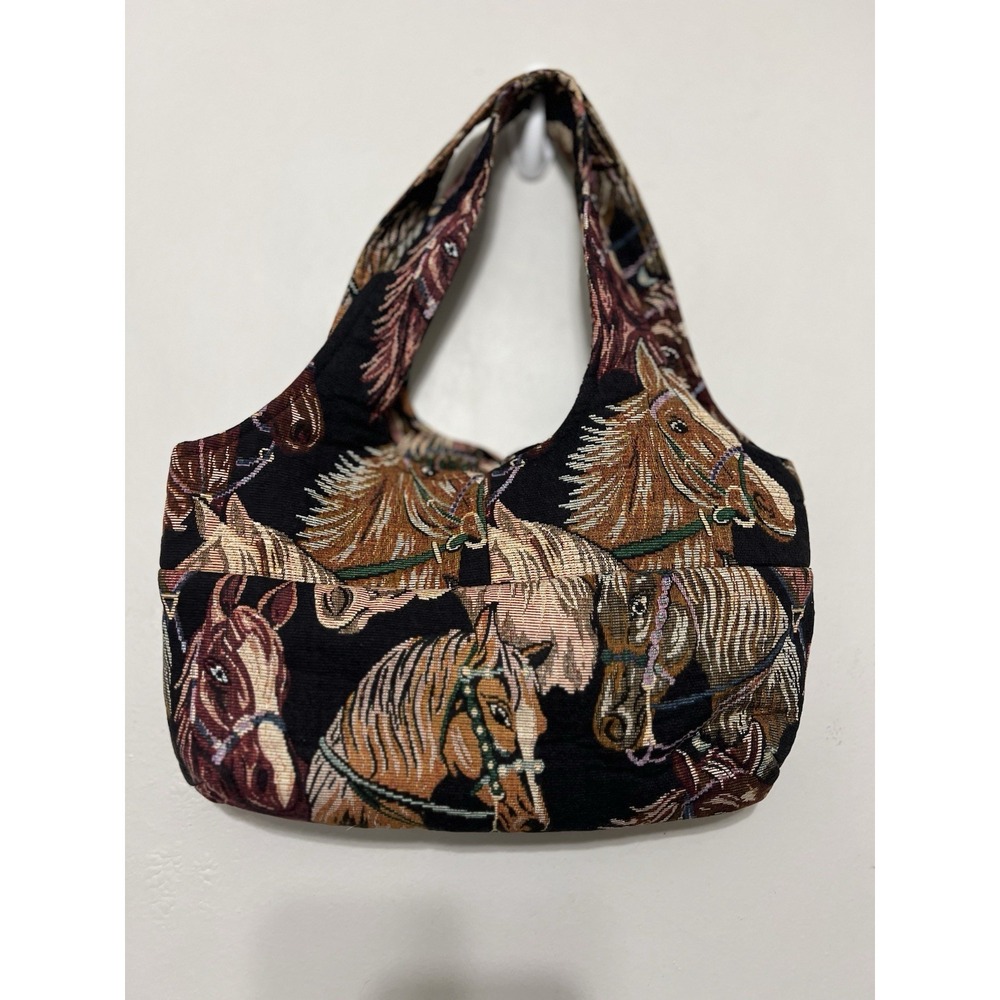 Vintage Horse Animal Equestrian Pony Handmade Tapestry Hobo Bag - Picture 3 of 10